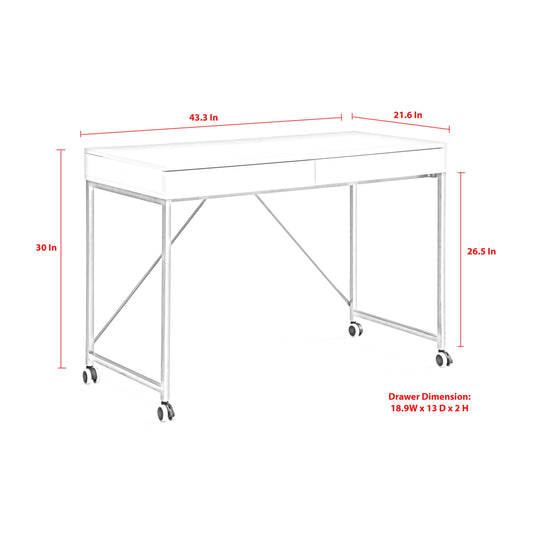 43" White and Black Writing Desk With Two Drawers