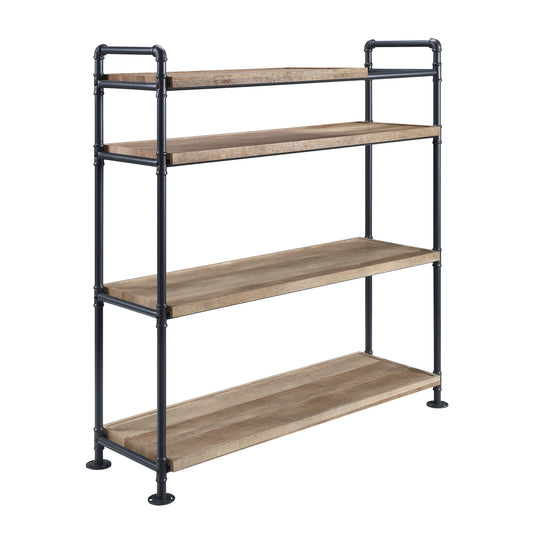 49" Brown and Black Metal Four Tier Etagere Bookcase