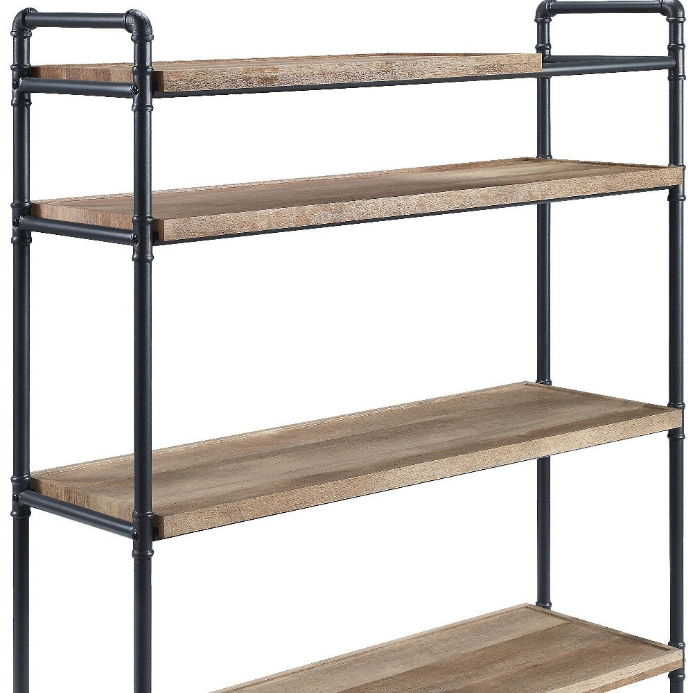 49" Brown and Black Metal Four Tier Etagere Bookcase