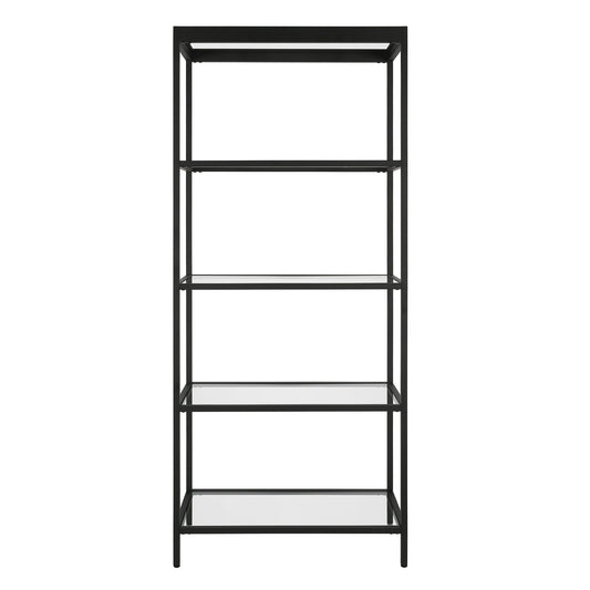 70" Black Metal and Glass Four Tier Etagere Bookcase