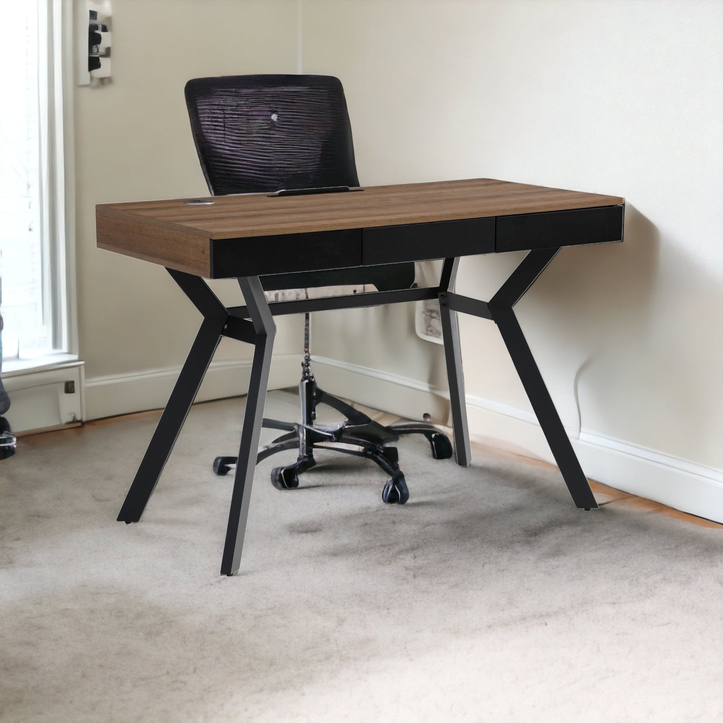 43" Wood Brown and Black Writing Desk With Three Drawers