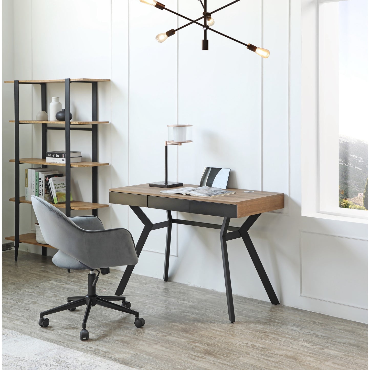 43" Wood Brown and Black Writing Desk With Three Drawers