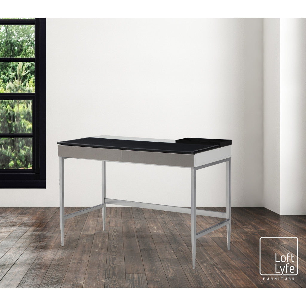 43" Black and Gray L Shape Writing Desk With Two Drawers