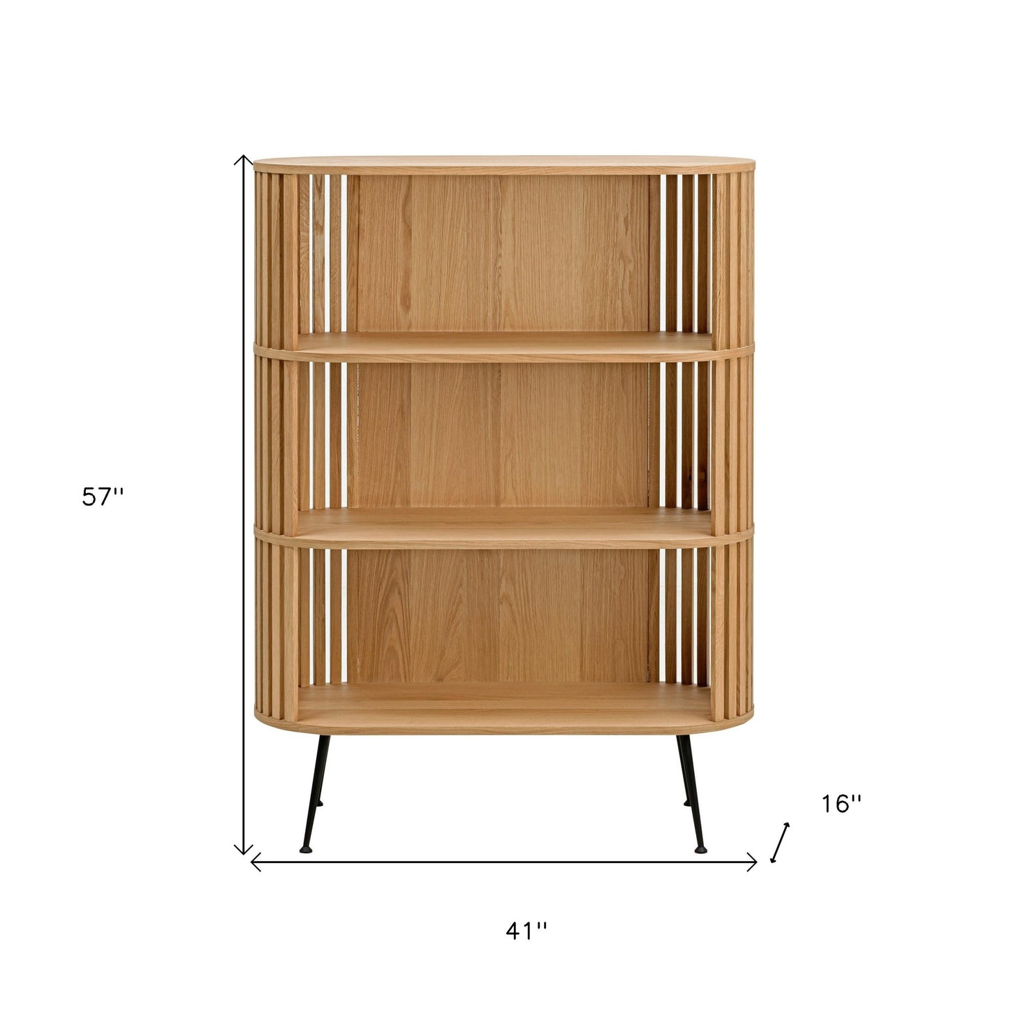 57" White Wood Three Tier Standard Bookcase