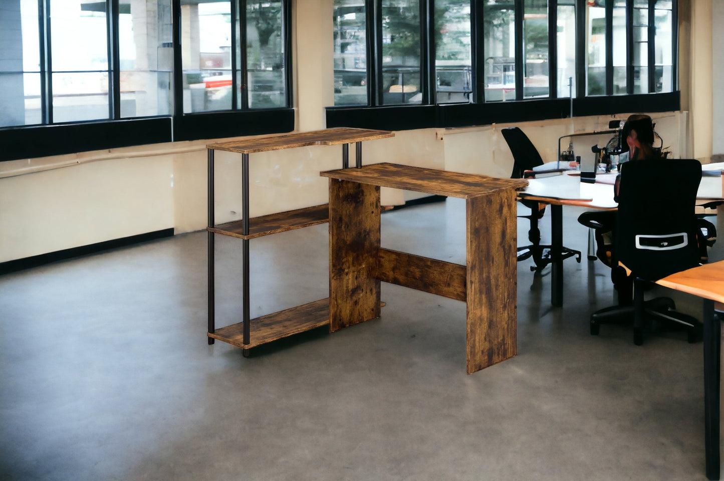 39" Brown and Black L Shape Writing Desk