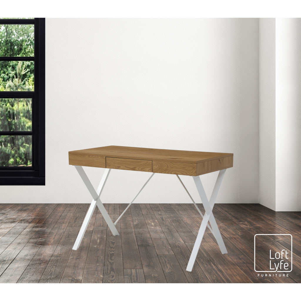 43" Natural and White Writing Desk