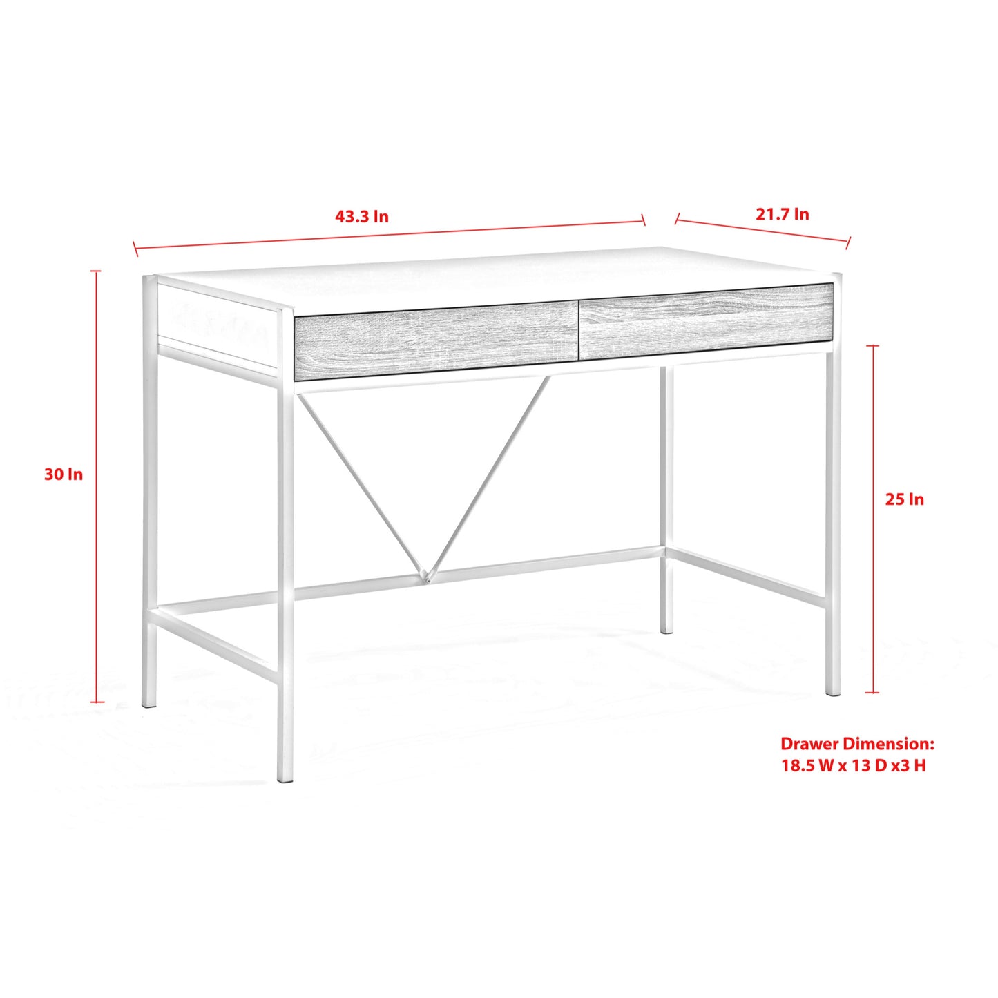 43" White and Gray Writing Desk With Two Drawers