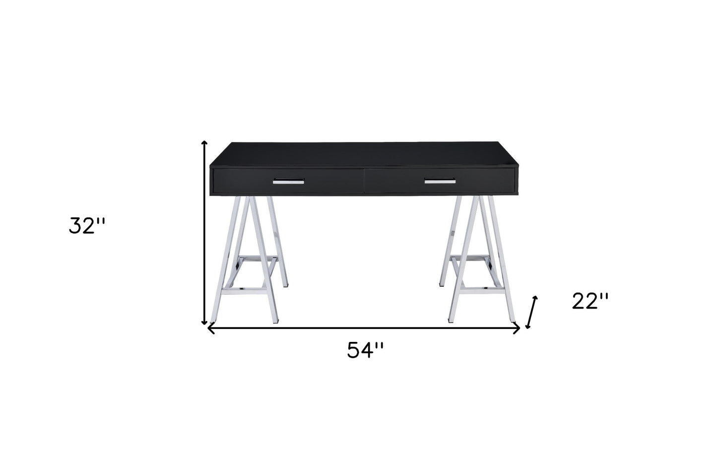 54" Black and Silver Writing Desk With Two Drawers