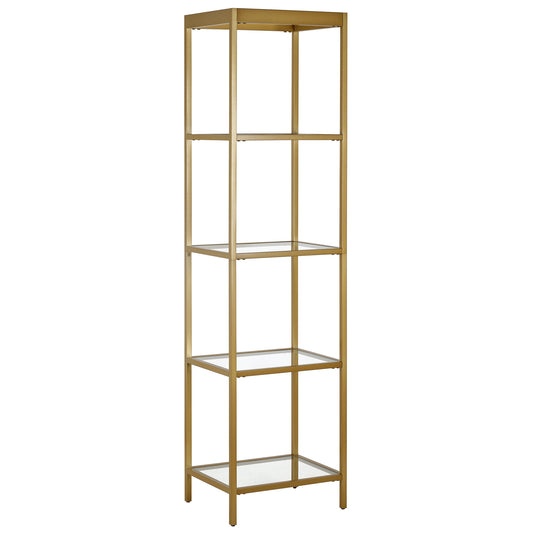 70" Gold Metal and Glass Four Tier Bookcase