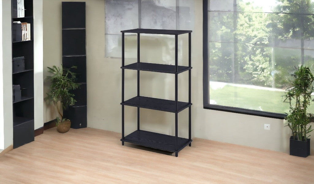 44" Black Metal Four Tier Etagere Bookcase