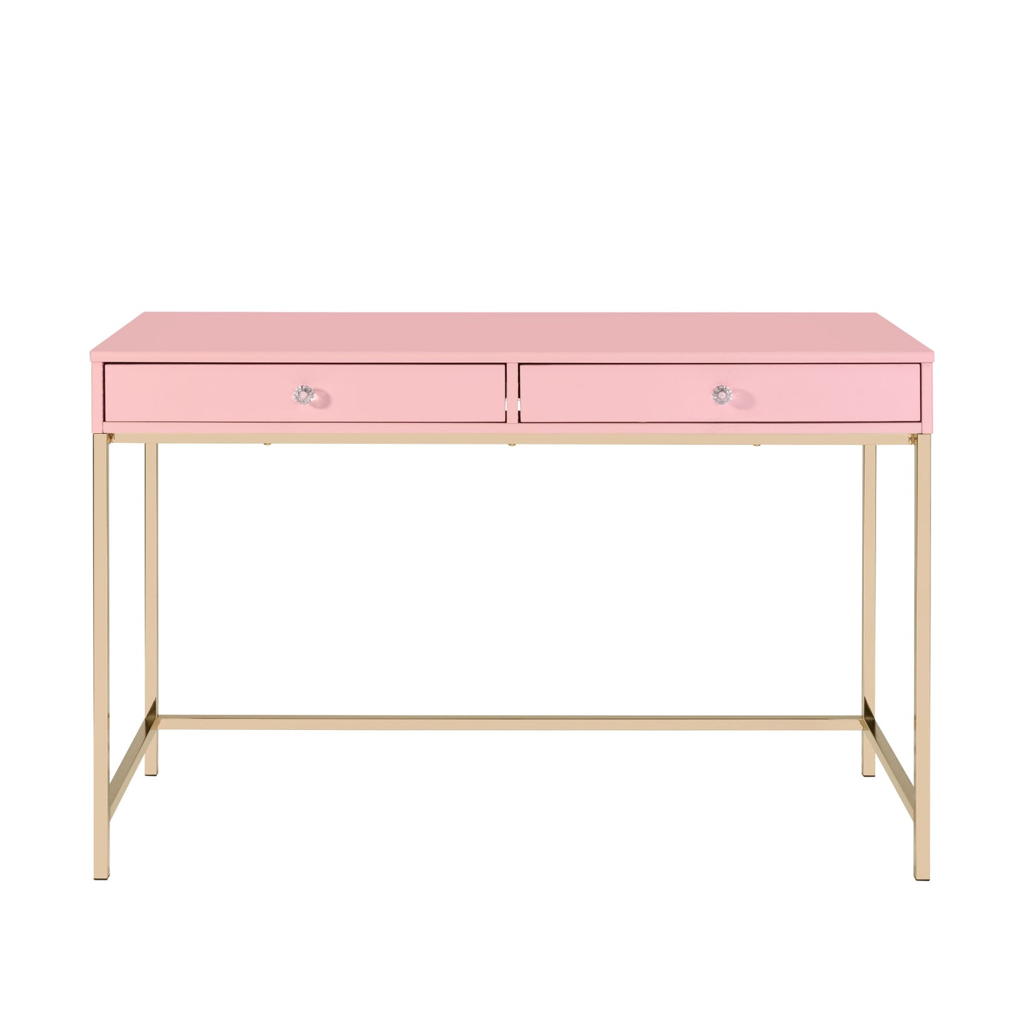 47" Pink and Gold Writing Desk With Two Drawers