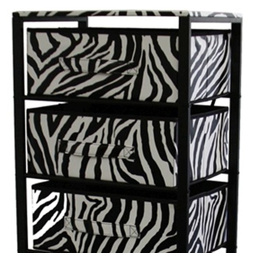 Zebra Black and White Rolling Six Drawer Tower Organizer