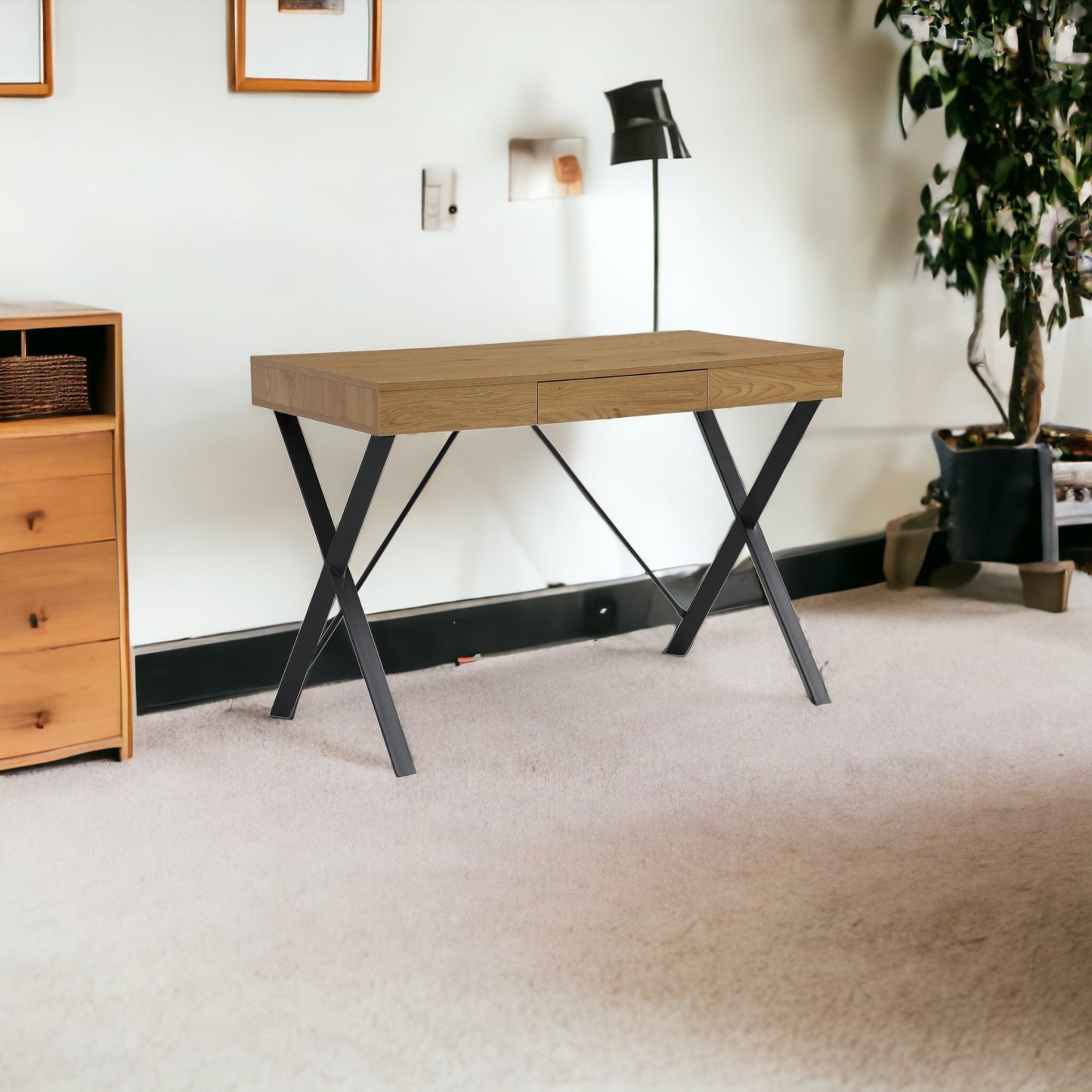 43" Natural and Black Writing Desk