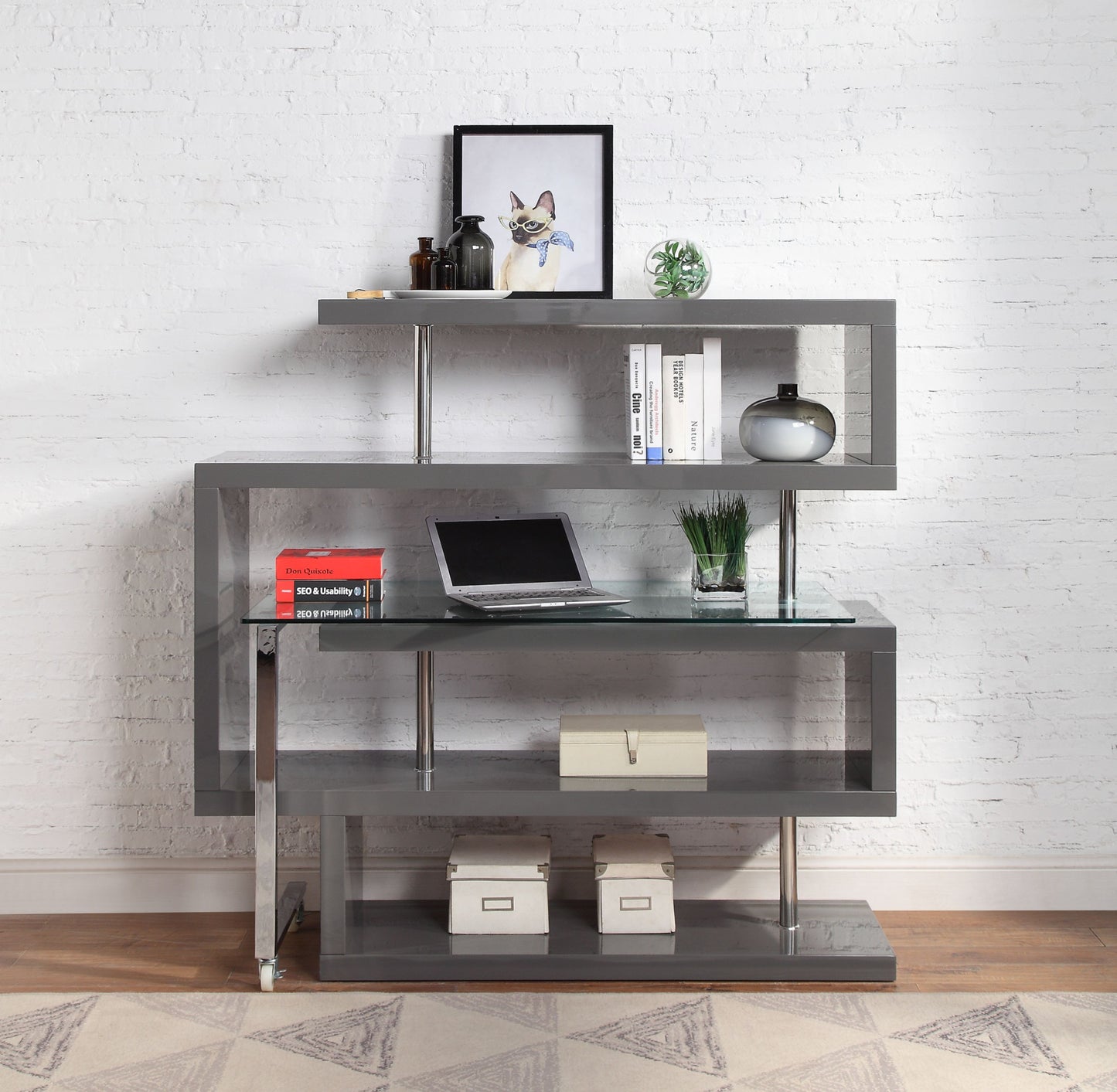 55" Gray L Shape Writing Desk