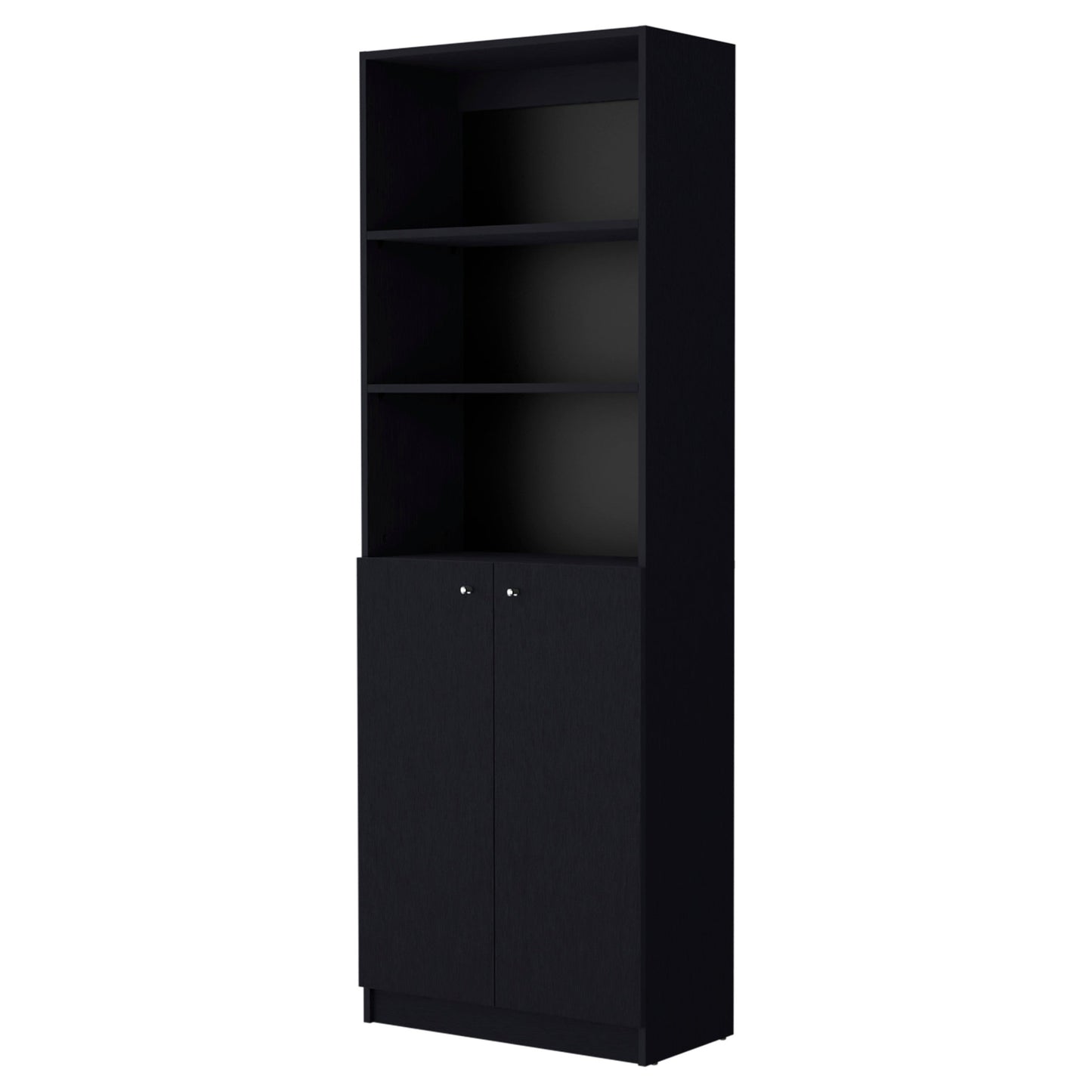 71" Black Five Tier Bookcase with Two doors