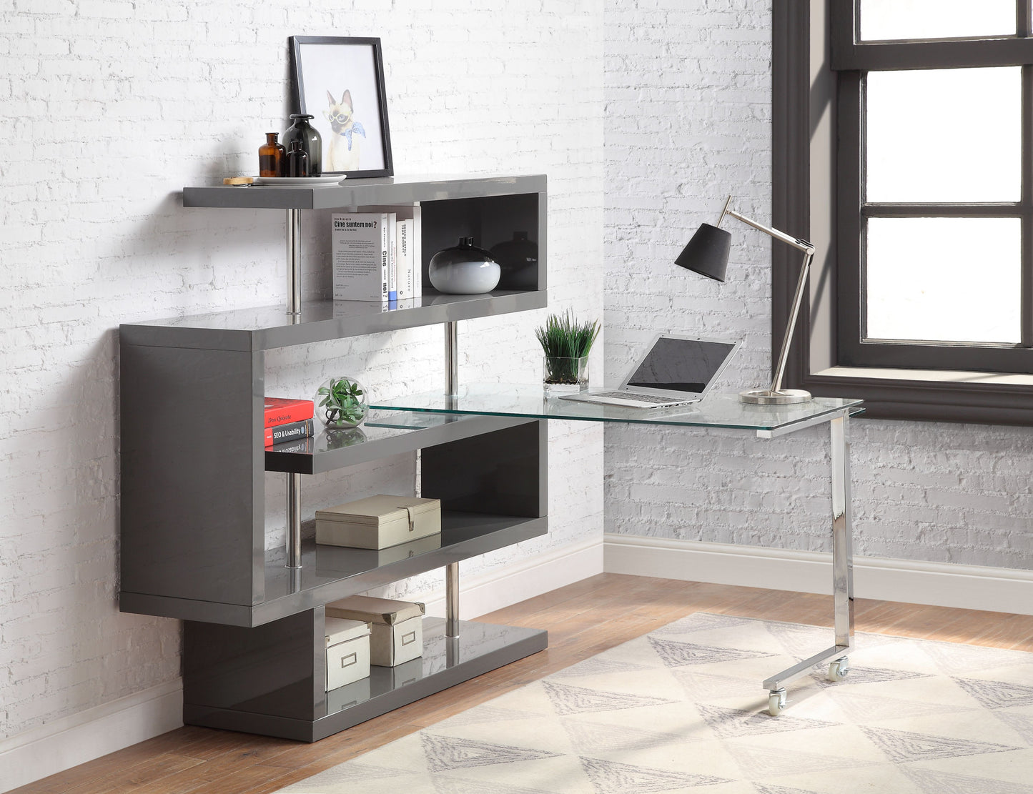 55" Gray L Shape Writing Desk