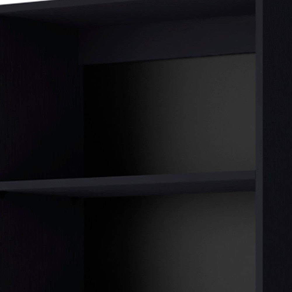 71" Black Five Tier Bookcase with Two doors