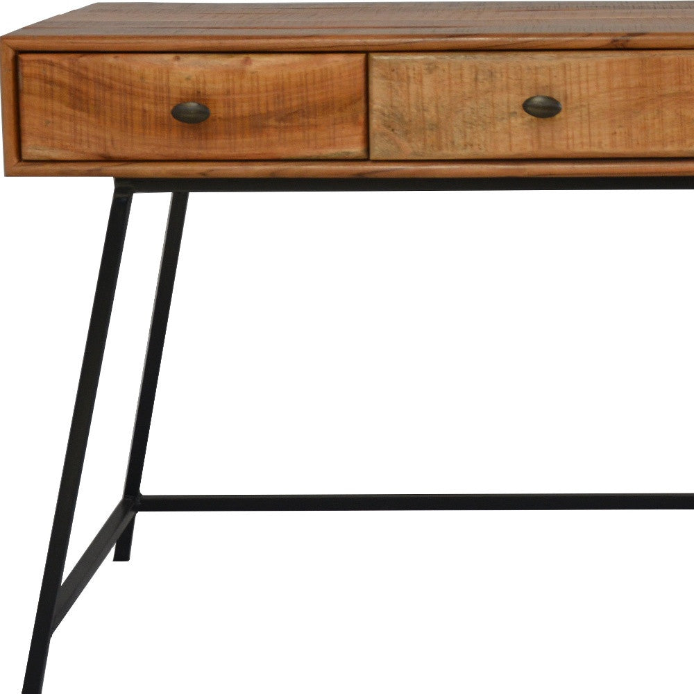 47" Natural And Black Mango Solid Wood Writing Desk With Three Drawers