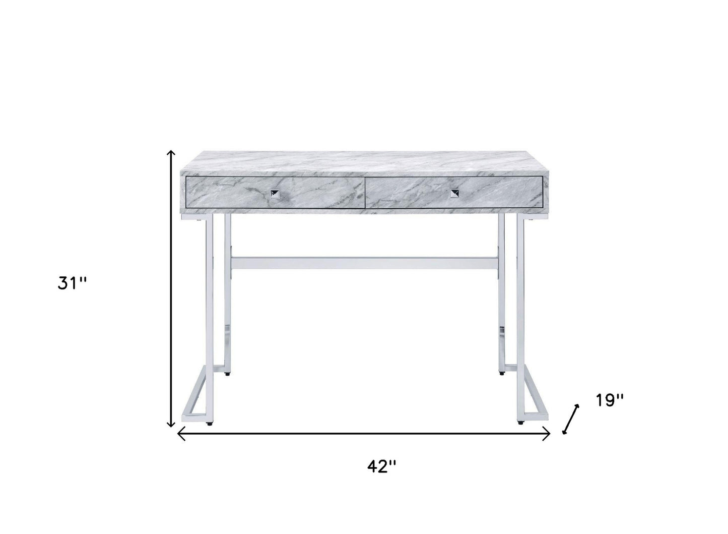 42" White Writing Desk With Two Drawers