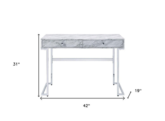 42" White Writing Desk With Two Drawers