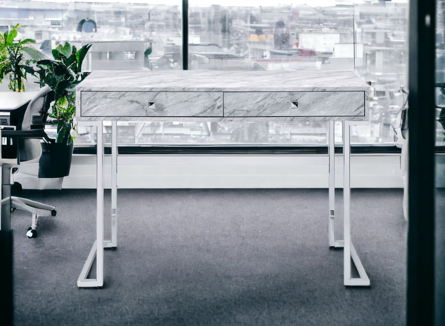 42" White Writing Desk With Two Drawers