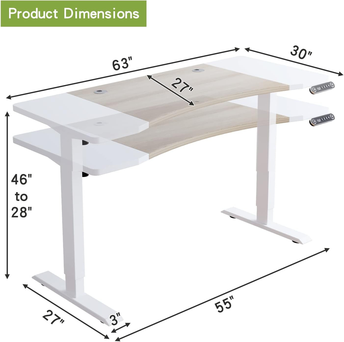 63" Adjustable White Unique Standing Desk