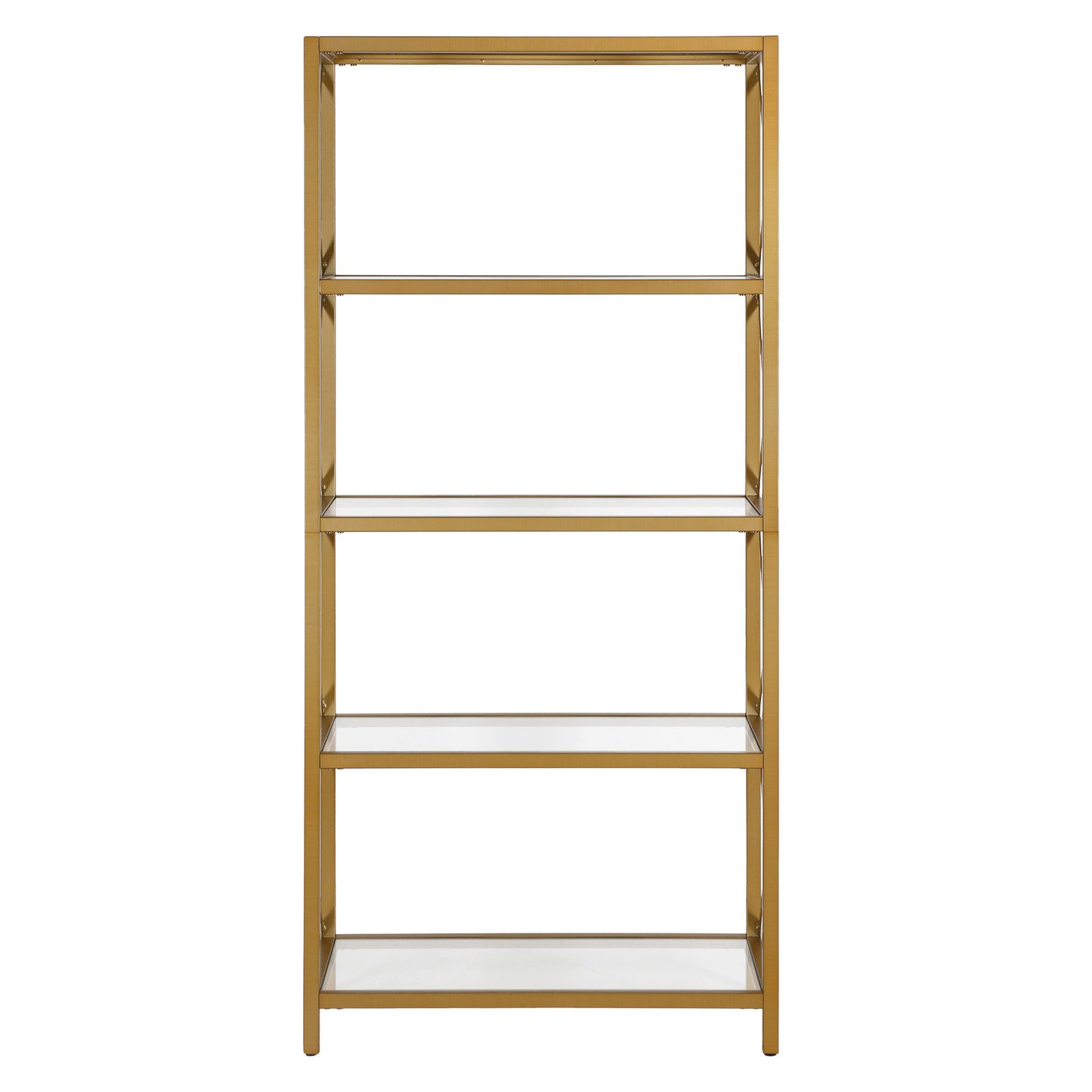 66" Gold Metal and Glass Five Tier Etagere Bookcase