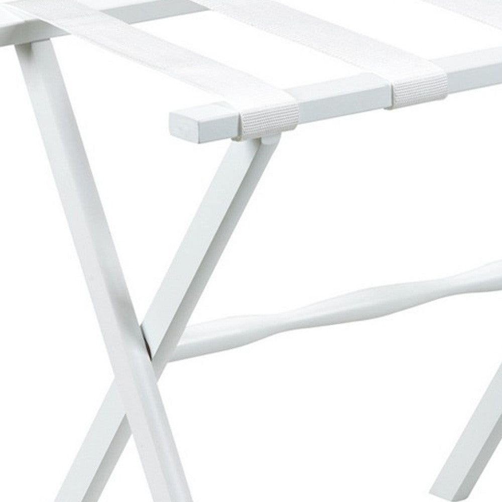 Hotel White Finish Wood Folding Luggage Rack With White Straps