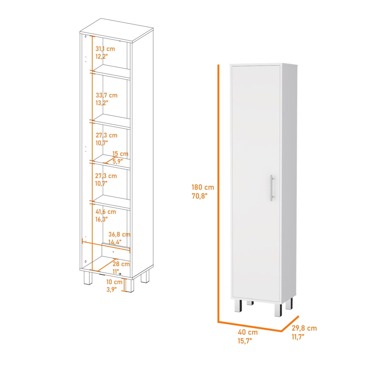 16" Silver And White Accent Cabinet With Five Shelves