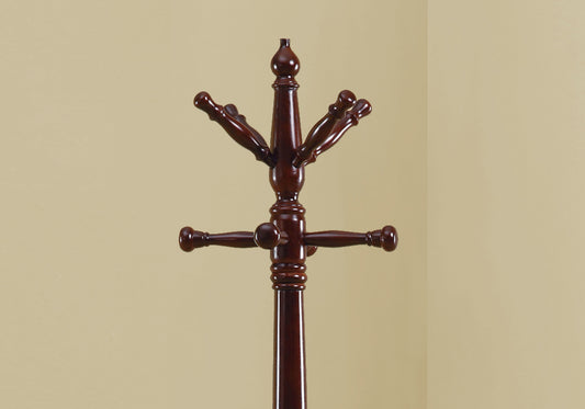 Cherry Solid Wood Finish Coat Rack With Triple Tiered Coat Stand