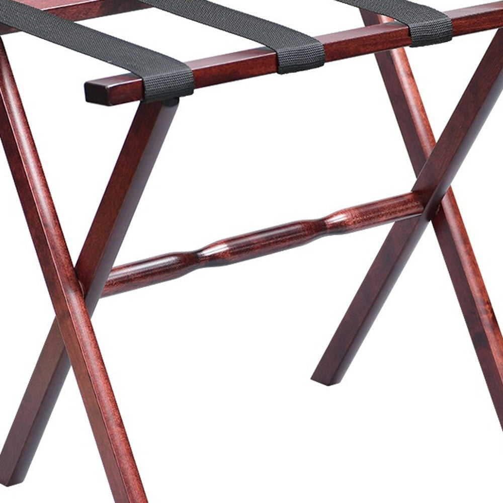 Hotel Cherry Mahogany Folding Luggage Rack With Black Straps