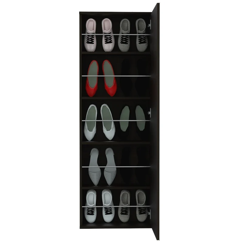 Stylish Black Wengue  Wall Mounted Shoe Rack with Mirror