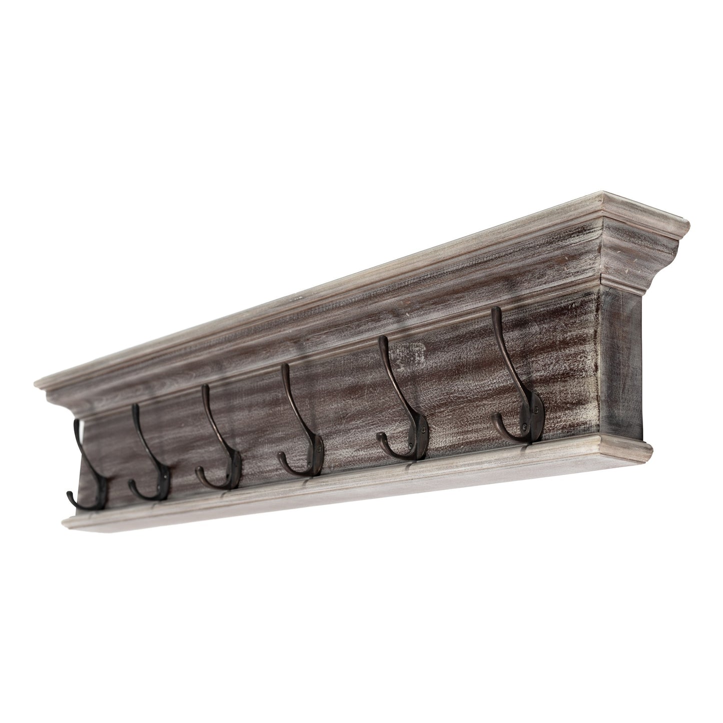 Rustic Natural Brown Gray Wash Wood Six Hook Hanging Coat Rack