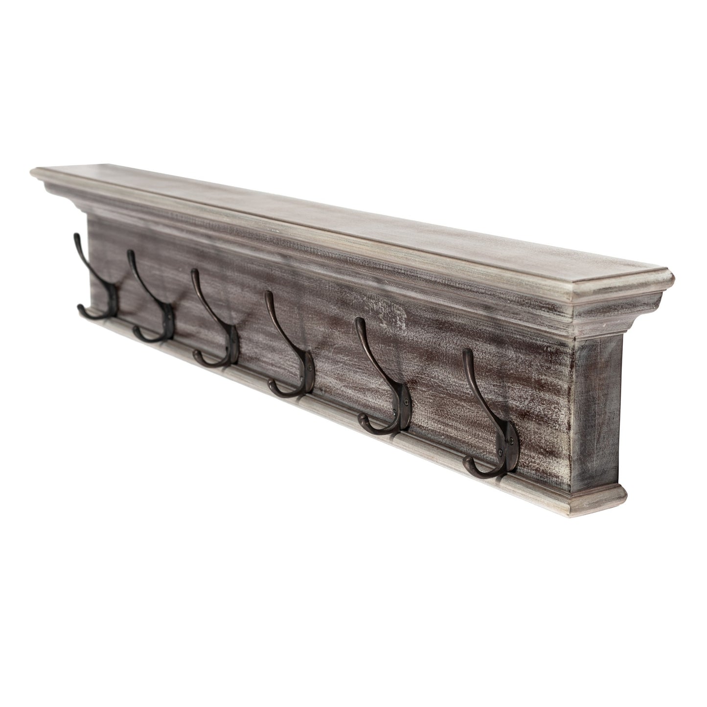 Rustic Natural Brown Gray Wash Wood Six Hook Hanging Coat Rack