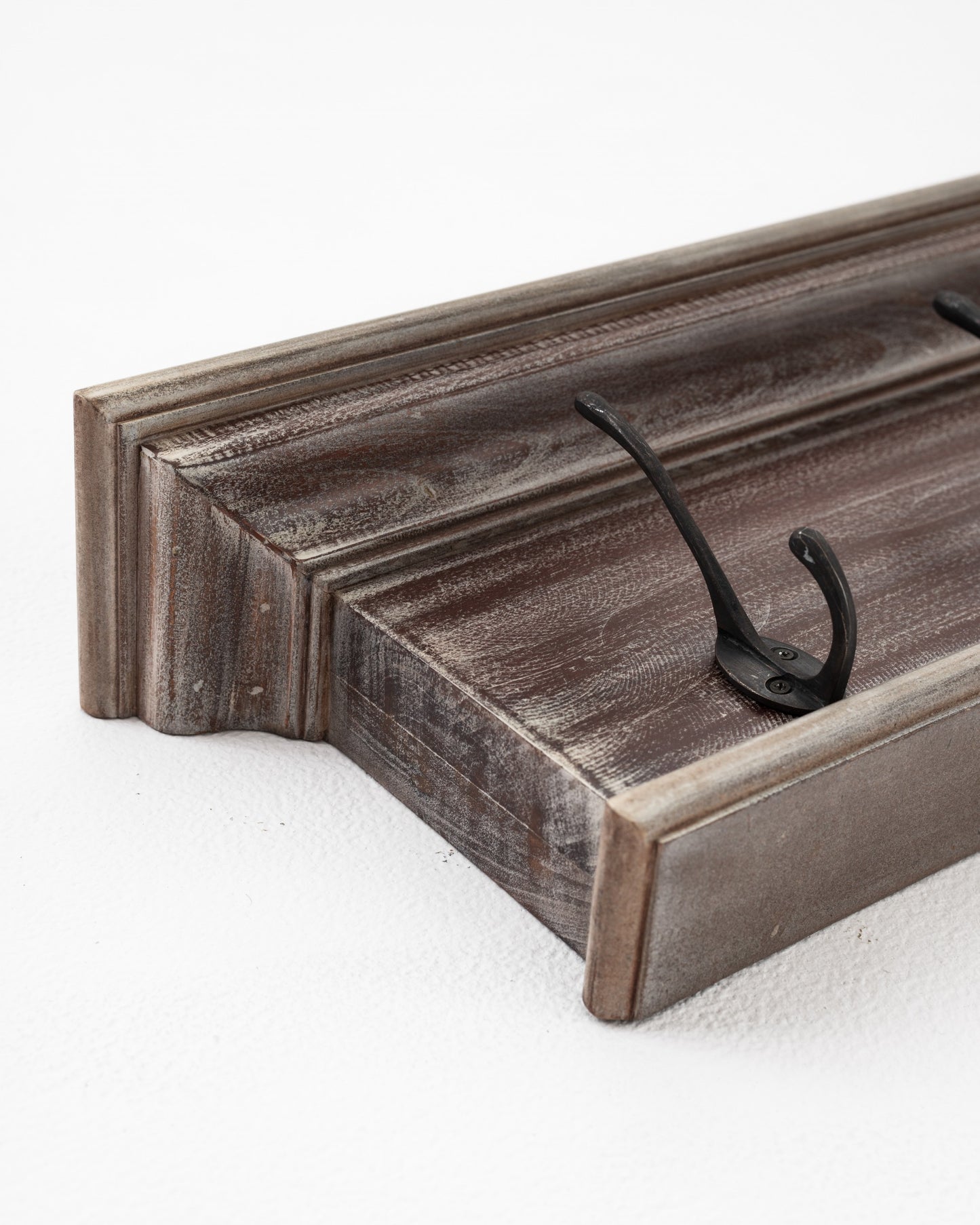 Rustic Natural Brown Gray Wash Wood Six Hook Hanging Coat Rack