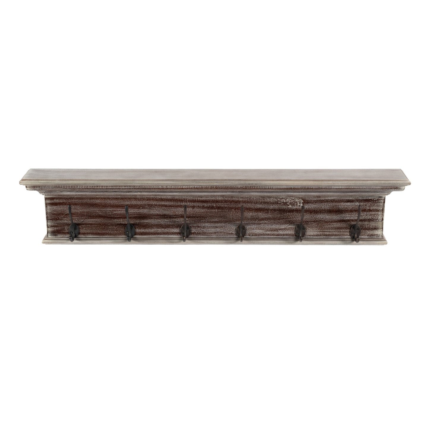 Rustic Natural Brown Gray Wash Wood Six Hook Hanging Coat Rack