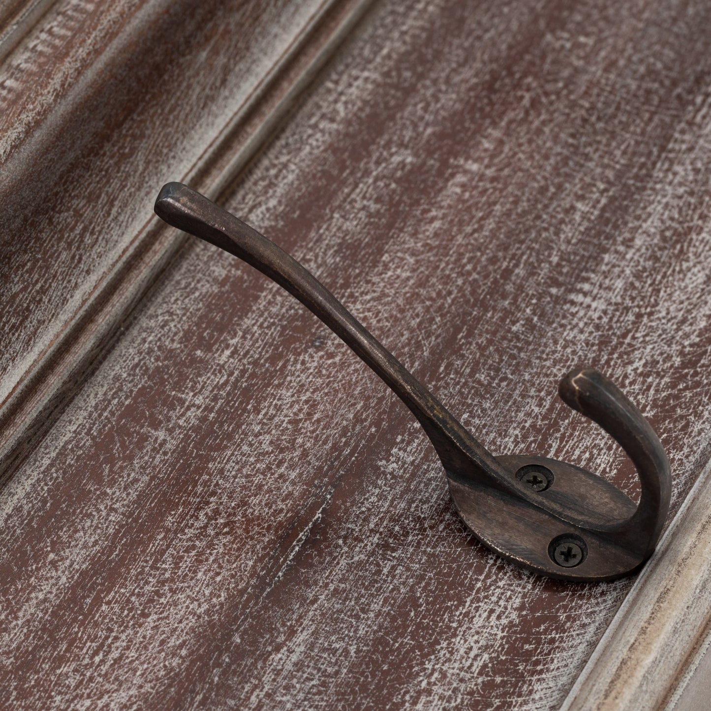 Rustic Natural Brown Gray Wash Wood Six Hook Hanging Coat Rack
