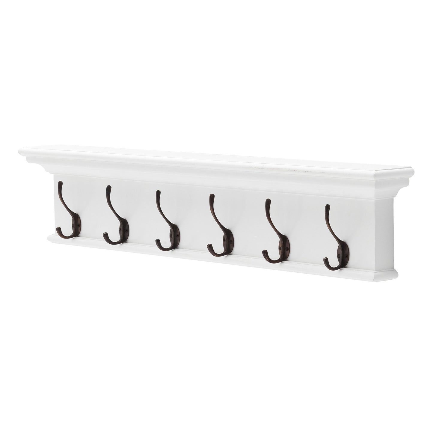 39" Traditional Classic White Wood Six Hook Hanging Coat Rack