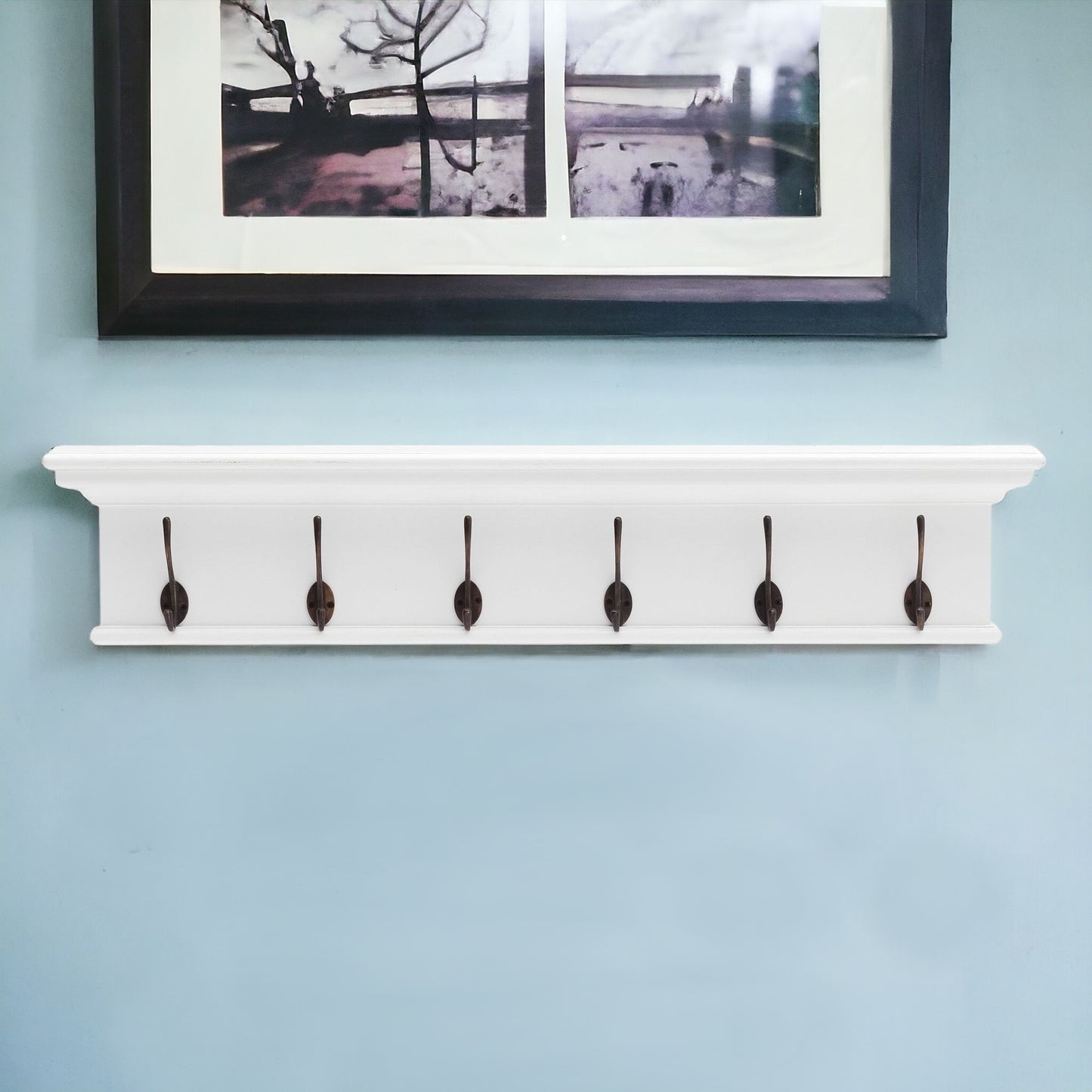 39" Traditional Classic White Wood Six Hook Hanging Coat Rack