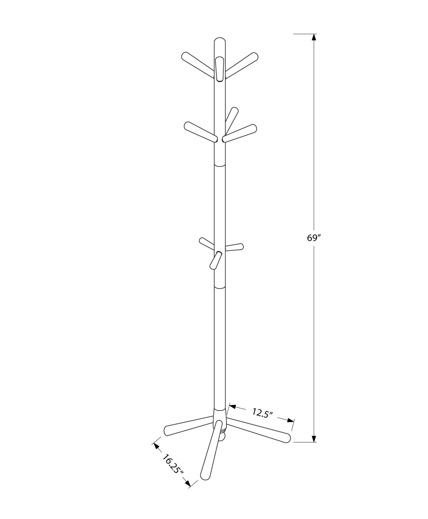 16.25" X 16.25" X 69" White Solid Wood  Coat Rack