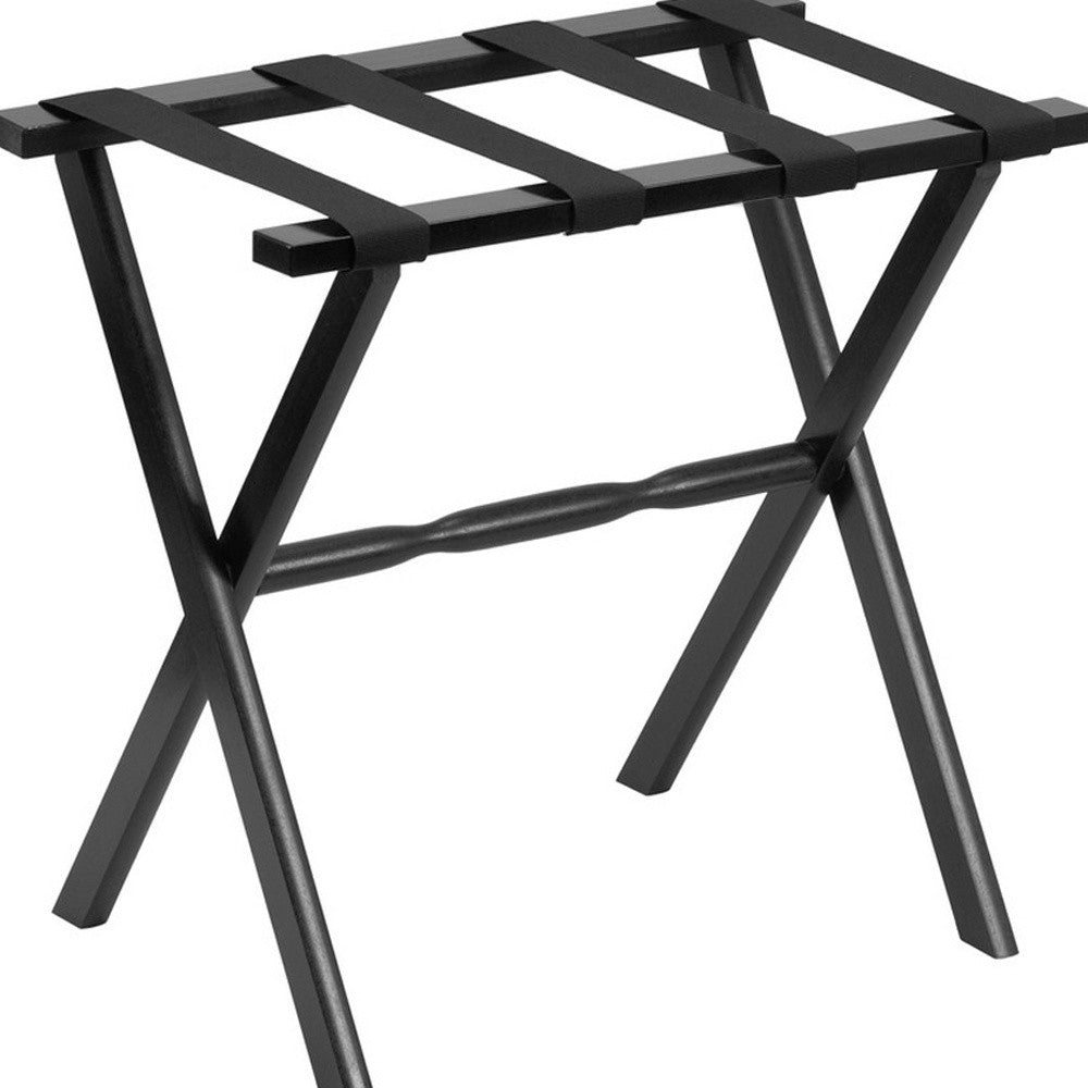 Hotel Black Finish Wood Folding Luggage Rack With Black Straps