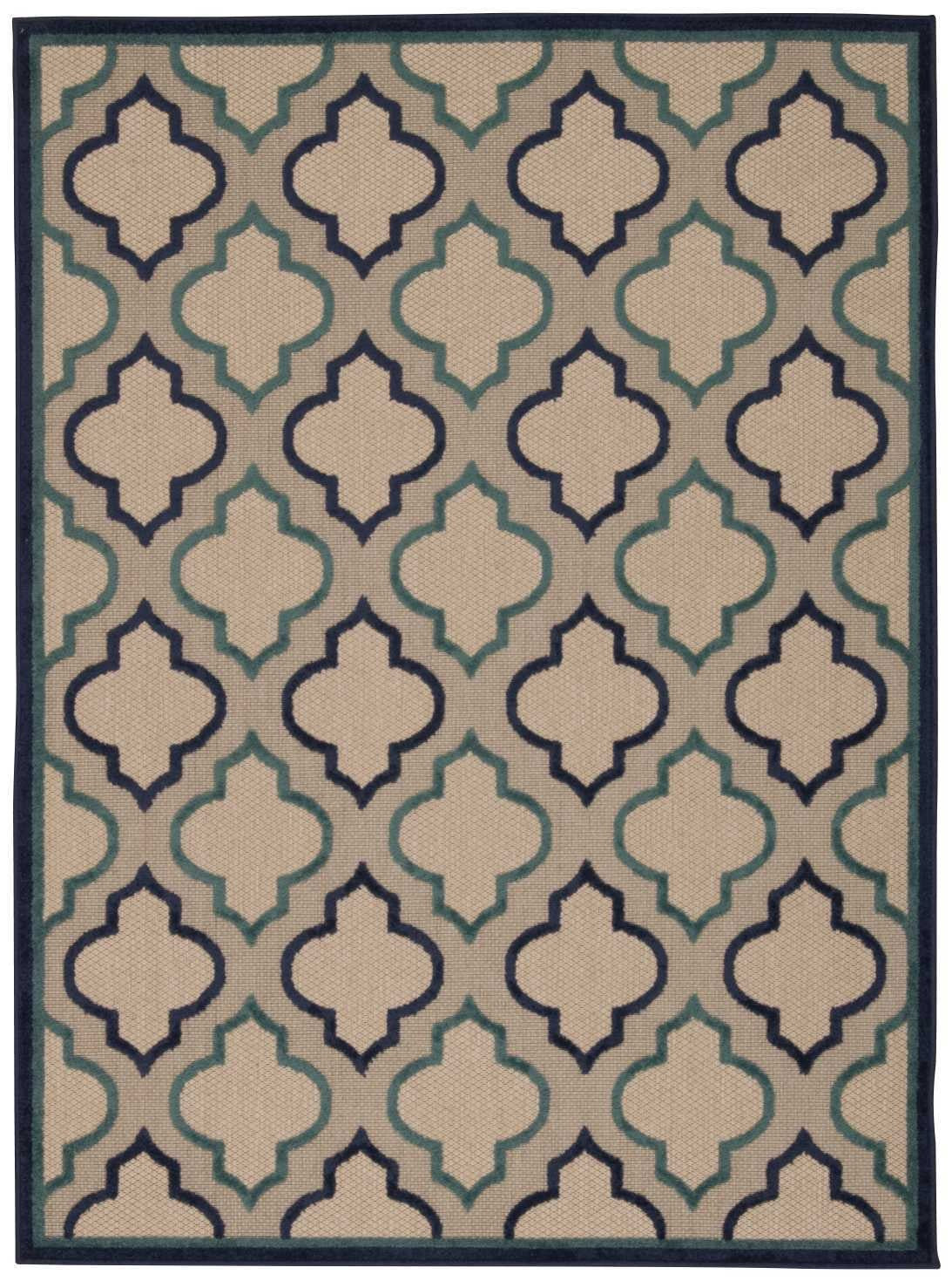 8' X 11' Blue And Ivory Geometric Indoor Outdoor Area Rug