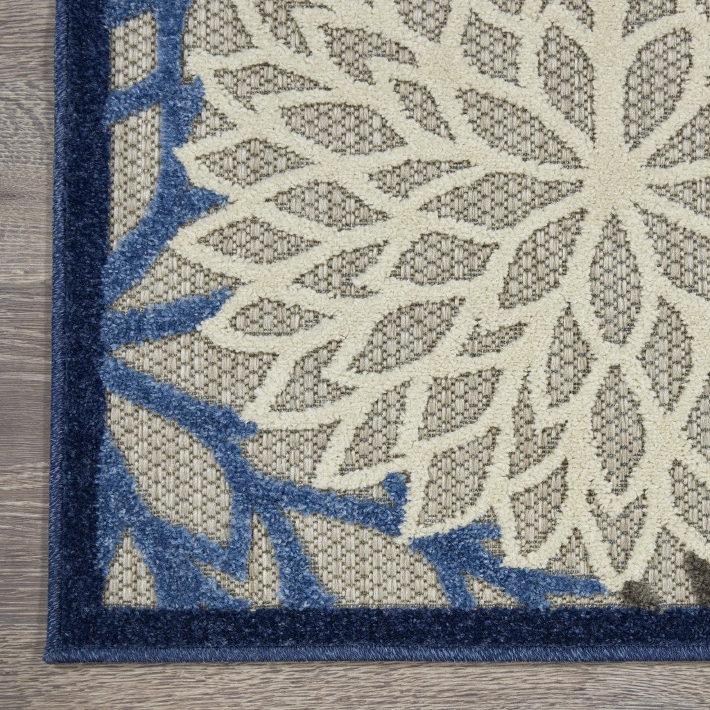 2' X 6' Blue And Gray Floral Indoor Outdoor Area Rug