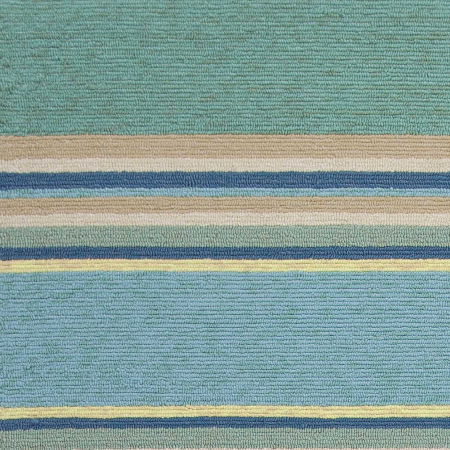 3'X5' Ocean Blue Hand Hooked Uv Treated Awning Stripes Indoor Outdoor Area Rug