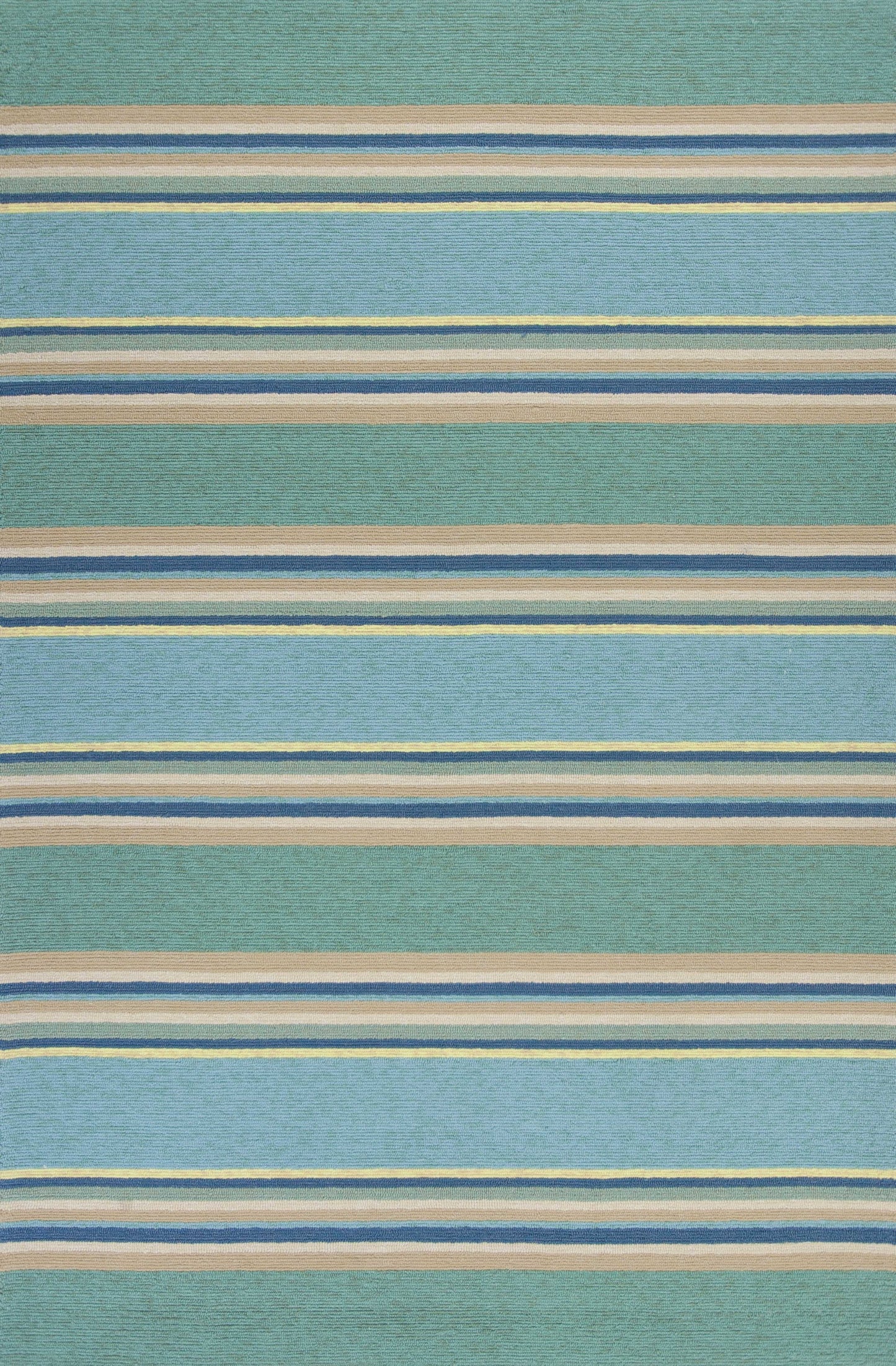 3'X5' Ocean Blue Hand Hooked Uv Treated Awning Stripes Indoor Outdoor Area Rug