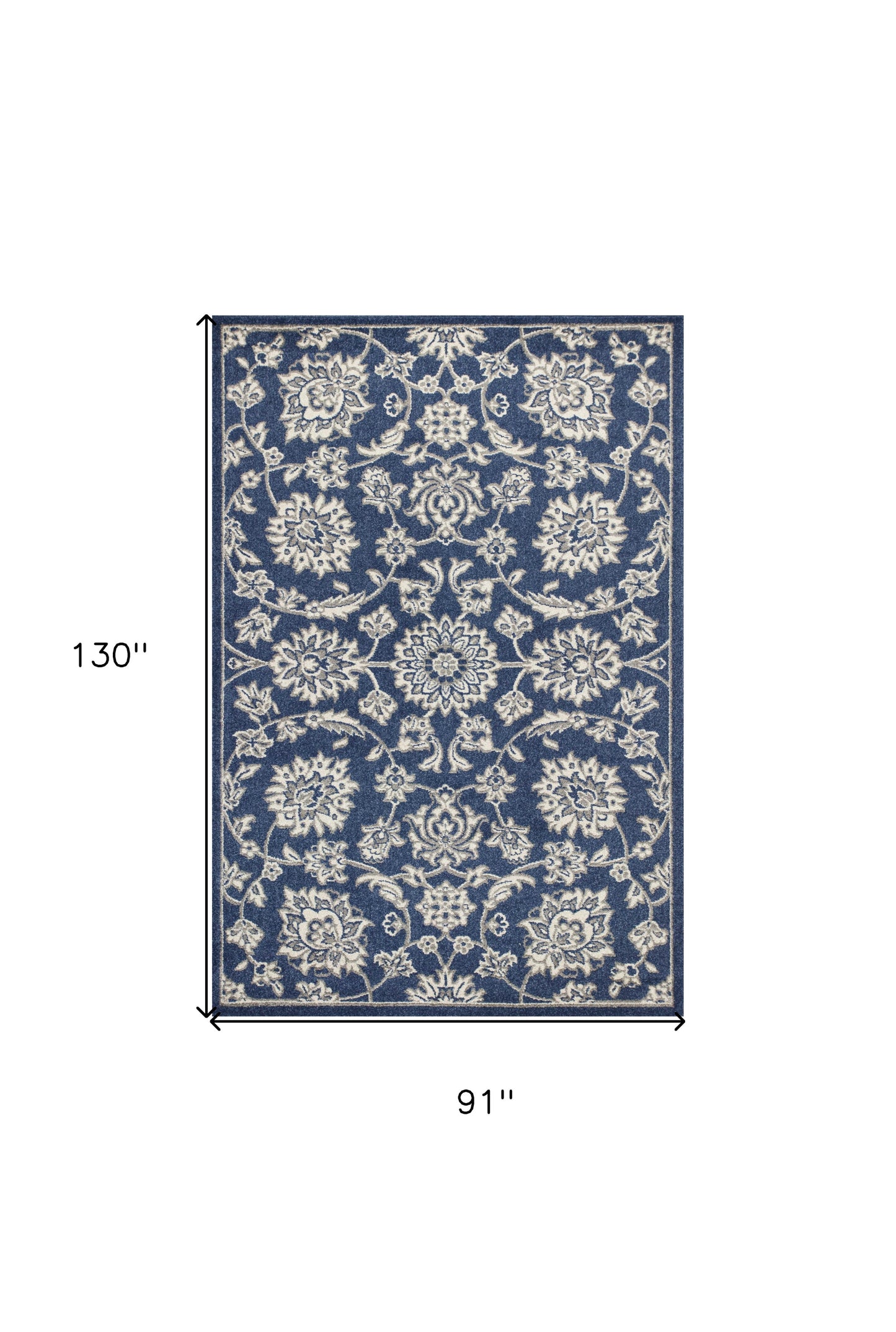 8' X 11' Denim Blue Floral Indoor Outdoor Area Rug