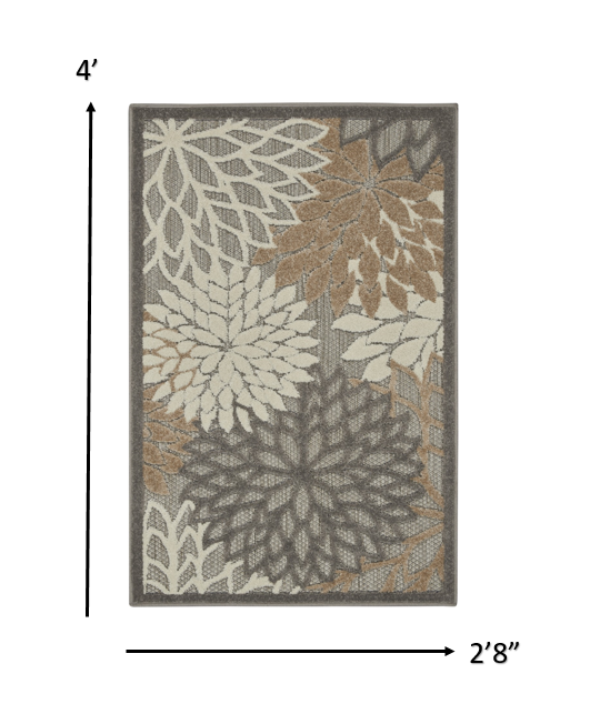 3' X 4' Gray And Ivory Floral Indoor Outdoor Area Rug