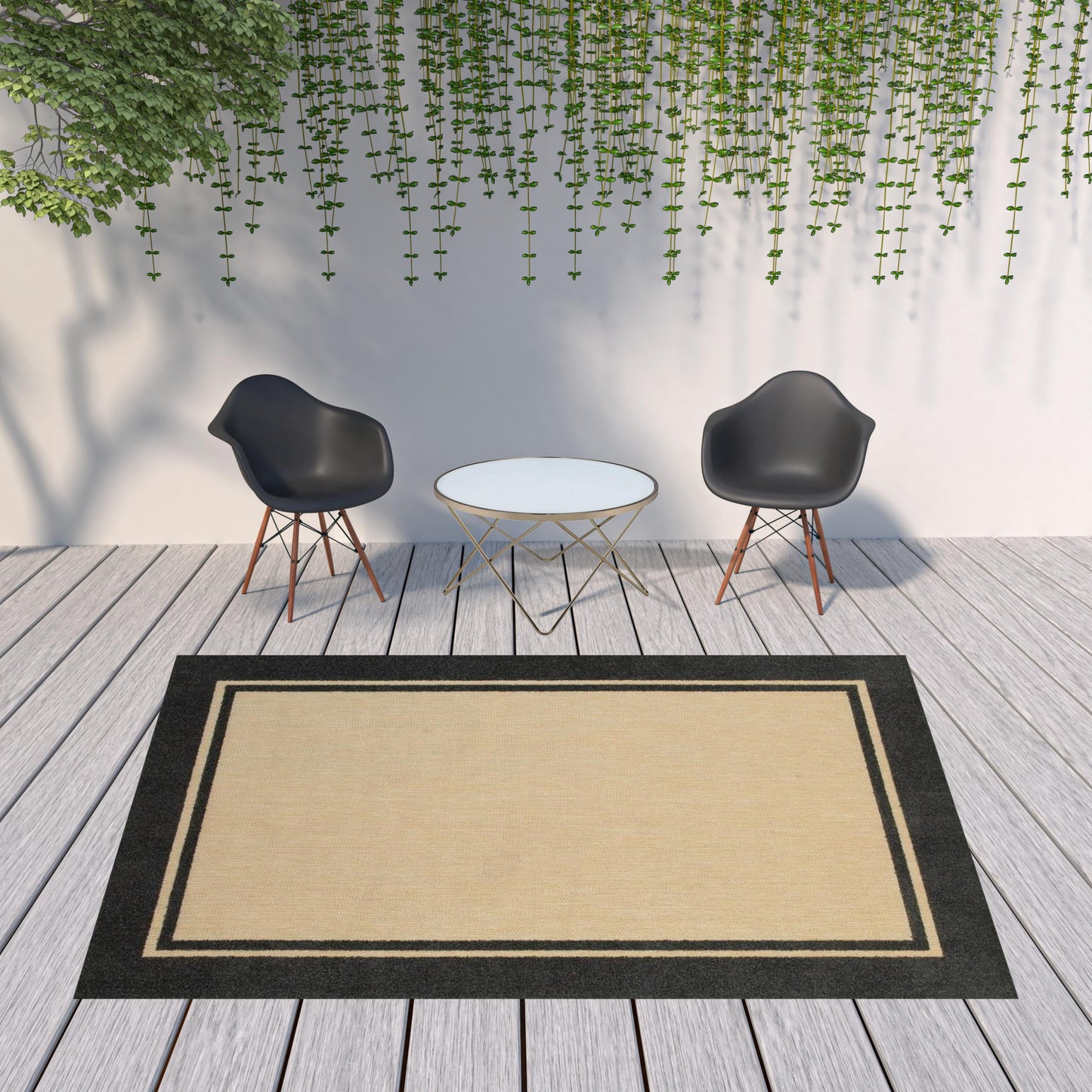 Beige and Black Indoor Outdoor Area Rug