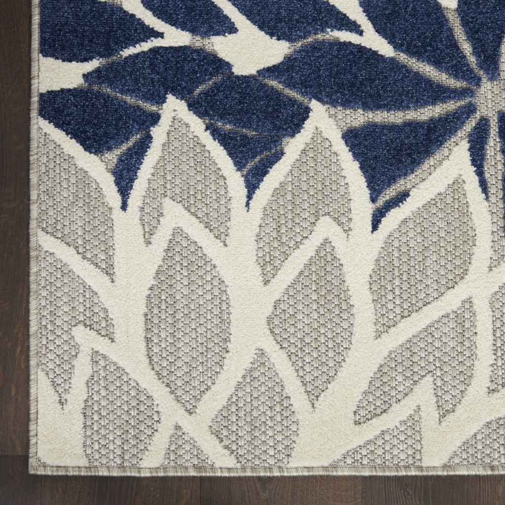 3' X 4' Ivory And Blue Floral Indoor Outdoor Area Rug