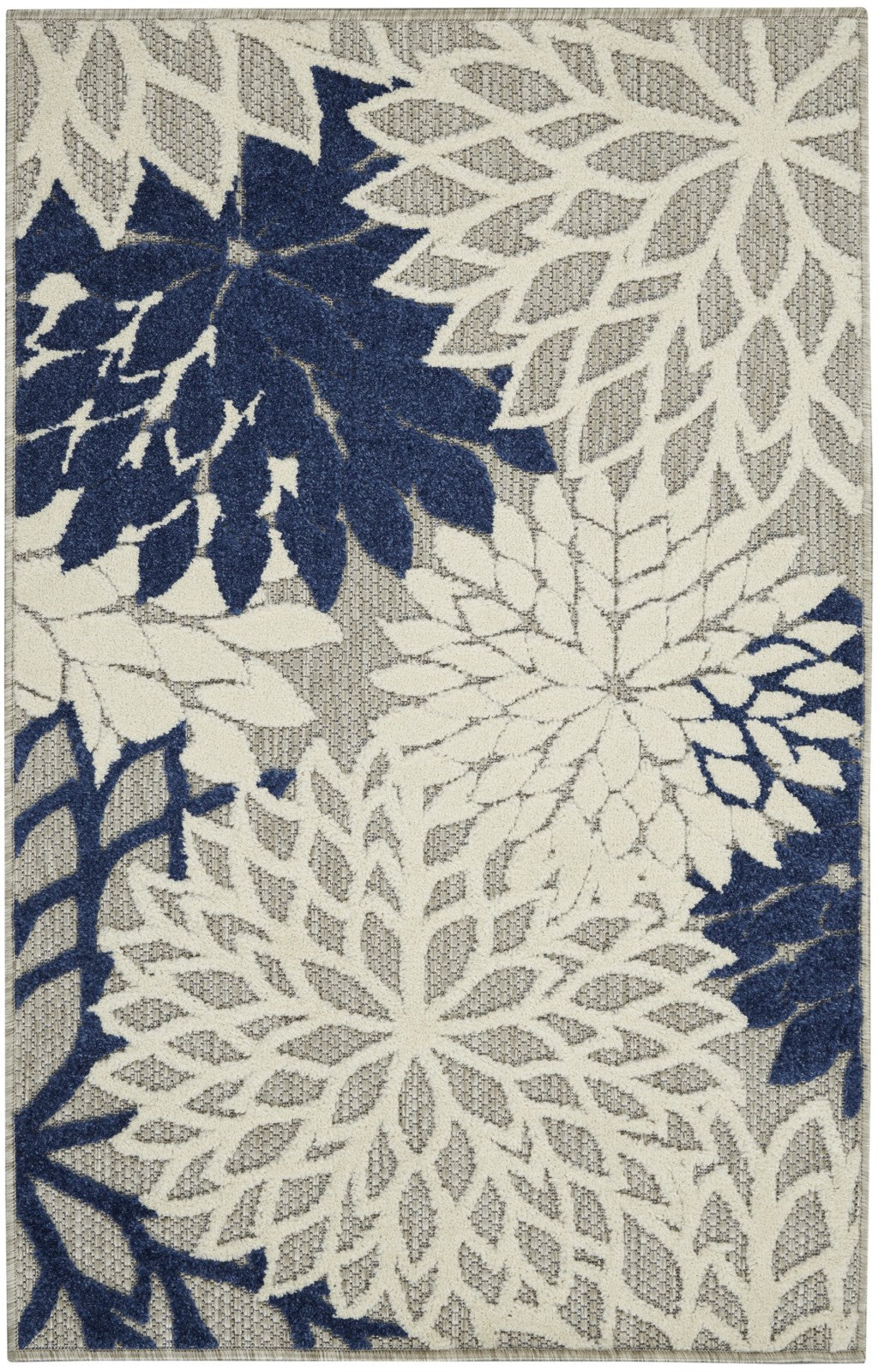 3' X 4' Ivory And Blue Floral Indoor Outdoor Area Rug